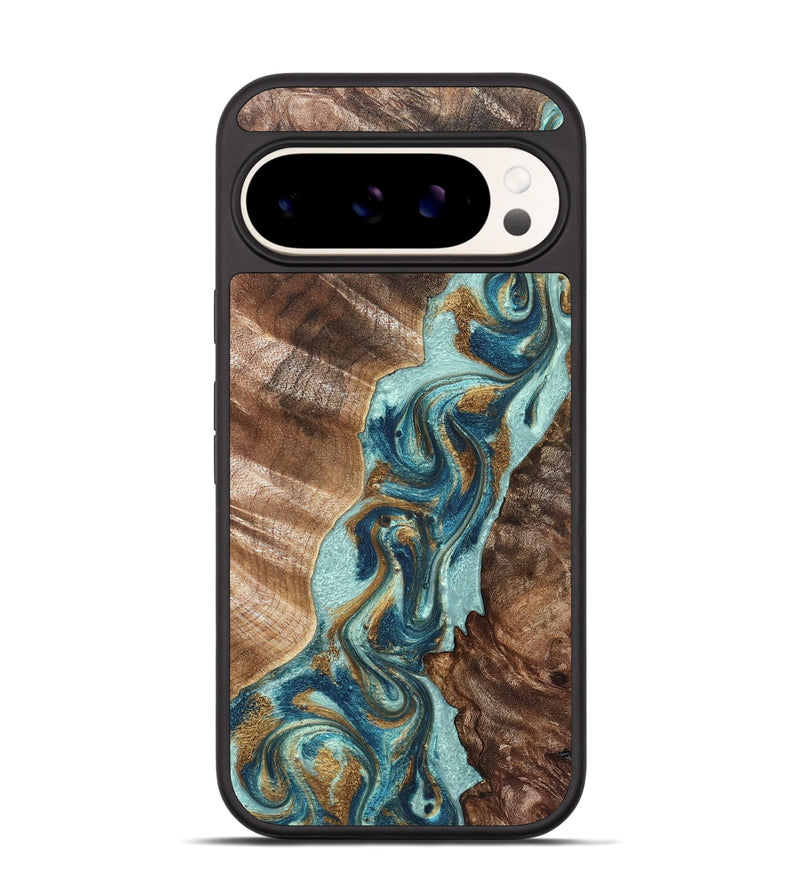 Pixel 9 Pro Wood Phone Case - Brisa (Teal & Gold, 824693)