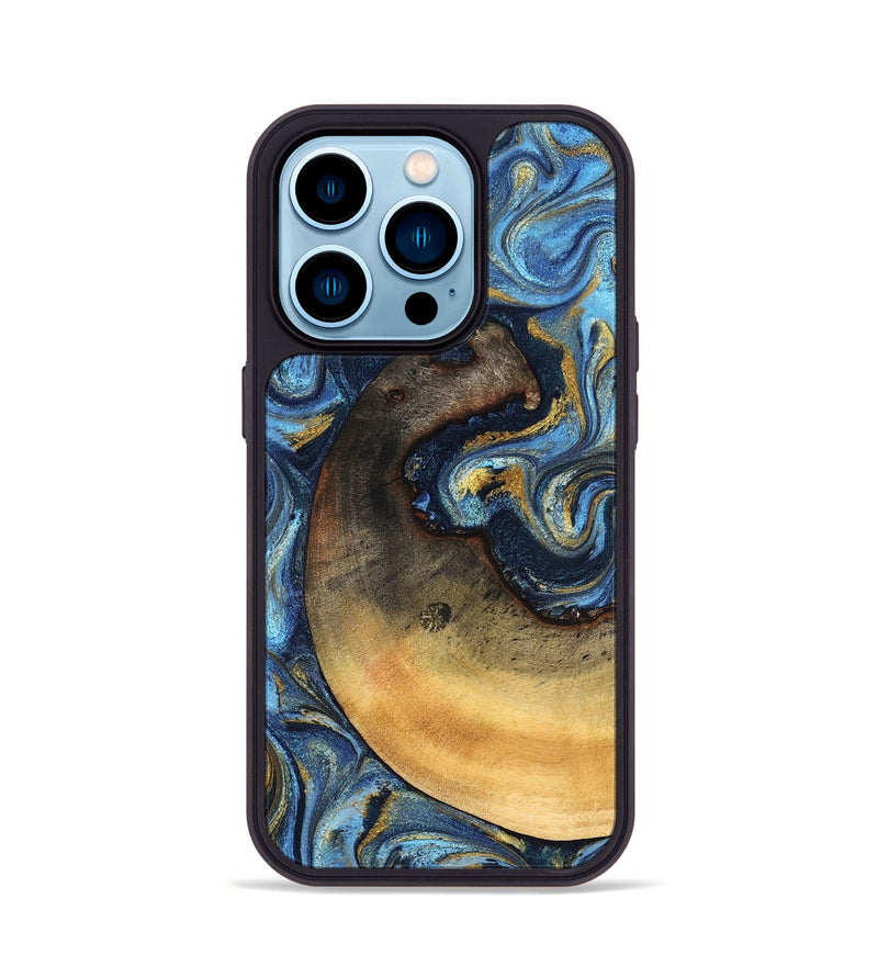 iPhone 14 Pro Wood Phone Case - Jericho (Teal & Gold, 824694)