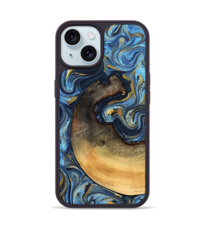 iPhone 15 Wood Phone Case - Jericho (Teal & Gold, 824694)