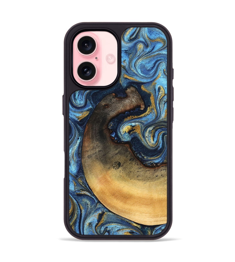 iPhone 16 Wood Phone Case - Jericho (Teal & Gold, 824694)
