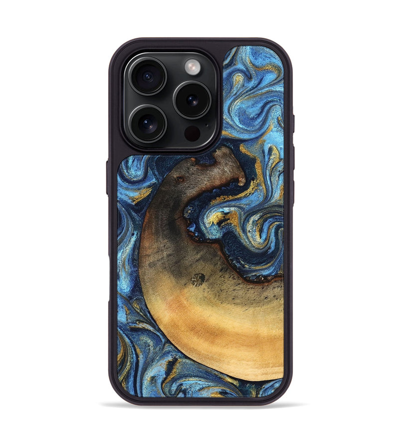 iPhone 16 Pro Wood Phone Case - Jericho (Teal & Gold, 824694)
