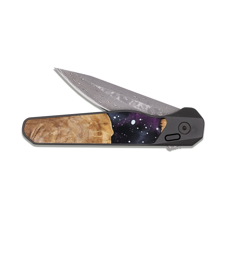 EDC Dark Damascus Wood Pocket Knife - Rowland (Cosmos, 824793)