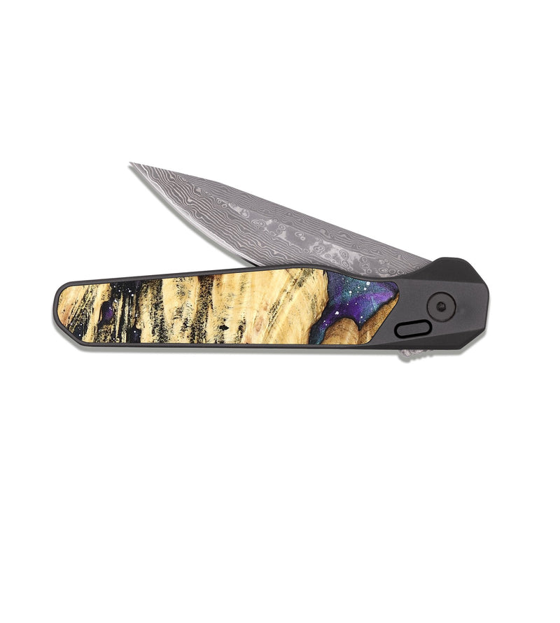 EDC Dark Damascus Wood Pocket Knife - Larry (Cosmos, 824822)