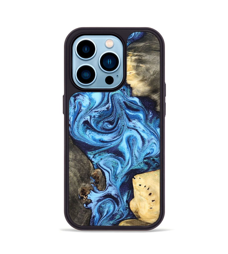 iPhone 14 Pro Wood Phone Case - Brandi (Blue, 824858)