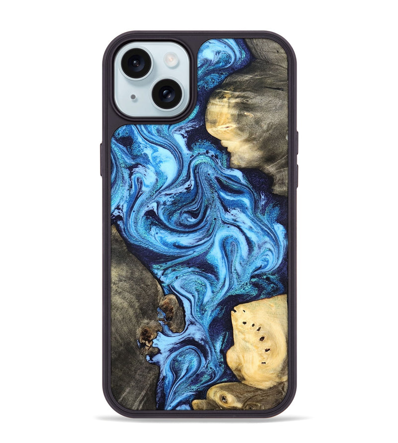iPhone 15 Plus Wood Phone Case - Brandi (Blue, 824858)