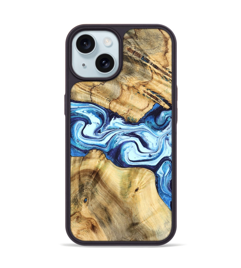 iPhone 15 Wood Phone Case - Mario (Blue, 824859)