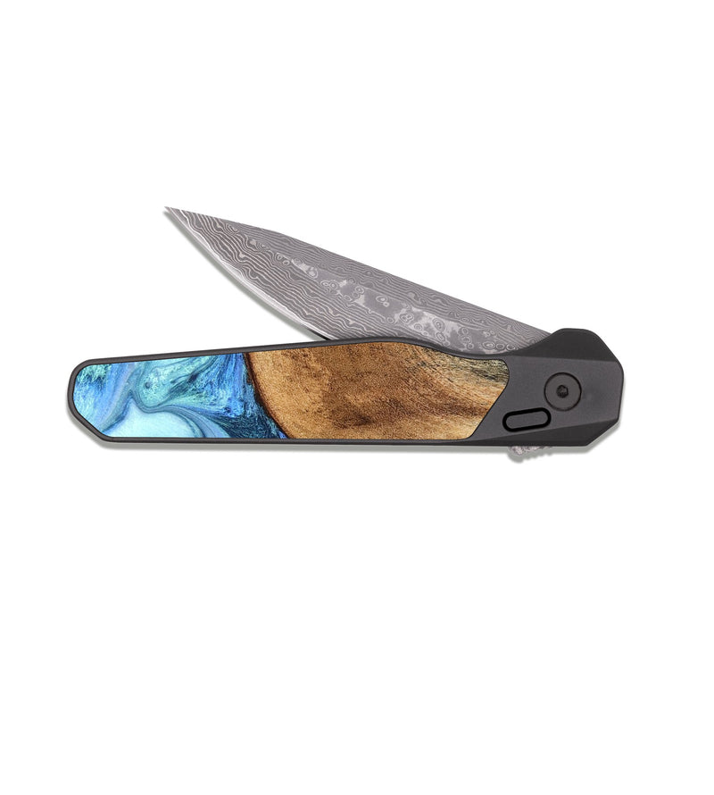 EDC Dark Damascus Wood Pocket Knife - Jaeda (Blue, 824861)