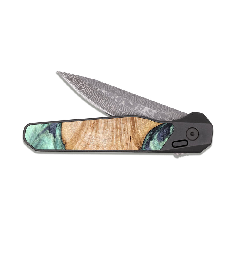 EDC Dark Damascus Wood Pocket Knife - Emerie (Green, 824877)