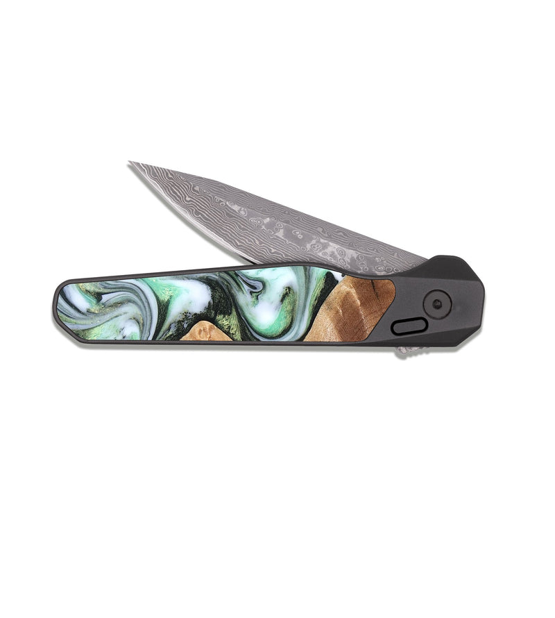 EDC Dark Damascus Wood Pocket Knife - Shea (Green, 824878)