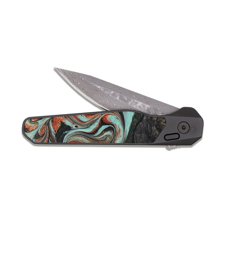 EDC Dark Damascus Wood Pocket Knife - Riya (Green, 824881)
