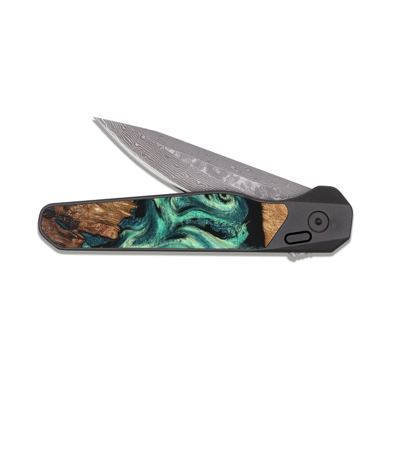 EDC Dark Damascus Wood Pocket Knife - Camilla (Green, 824884)