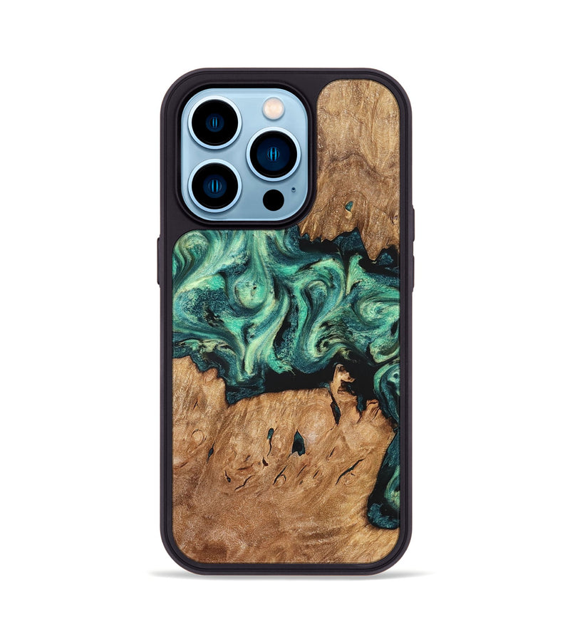 iPhone 14 Pro Wood Phone Case - Camilla (Green, 824884)