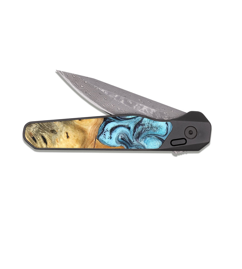 EDC Dark Damascus Wood Pocket Knife - Cicely (Blue, 824886)