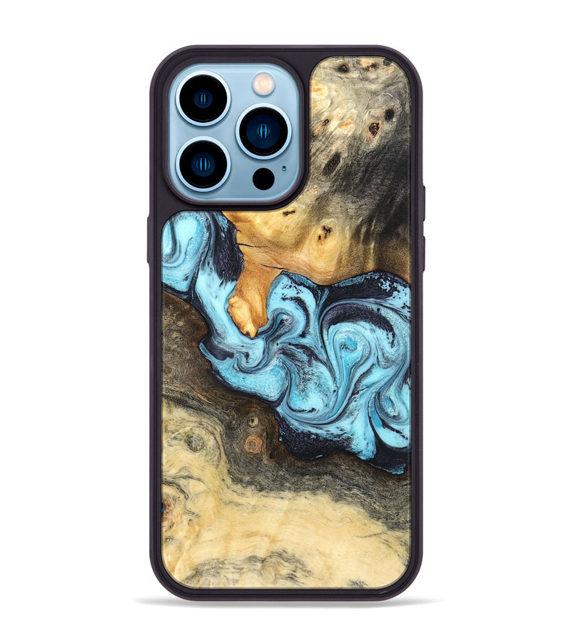 iPhone 14 Pro Max Wood Phone Case - Cicely (Blue, 824886)