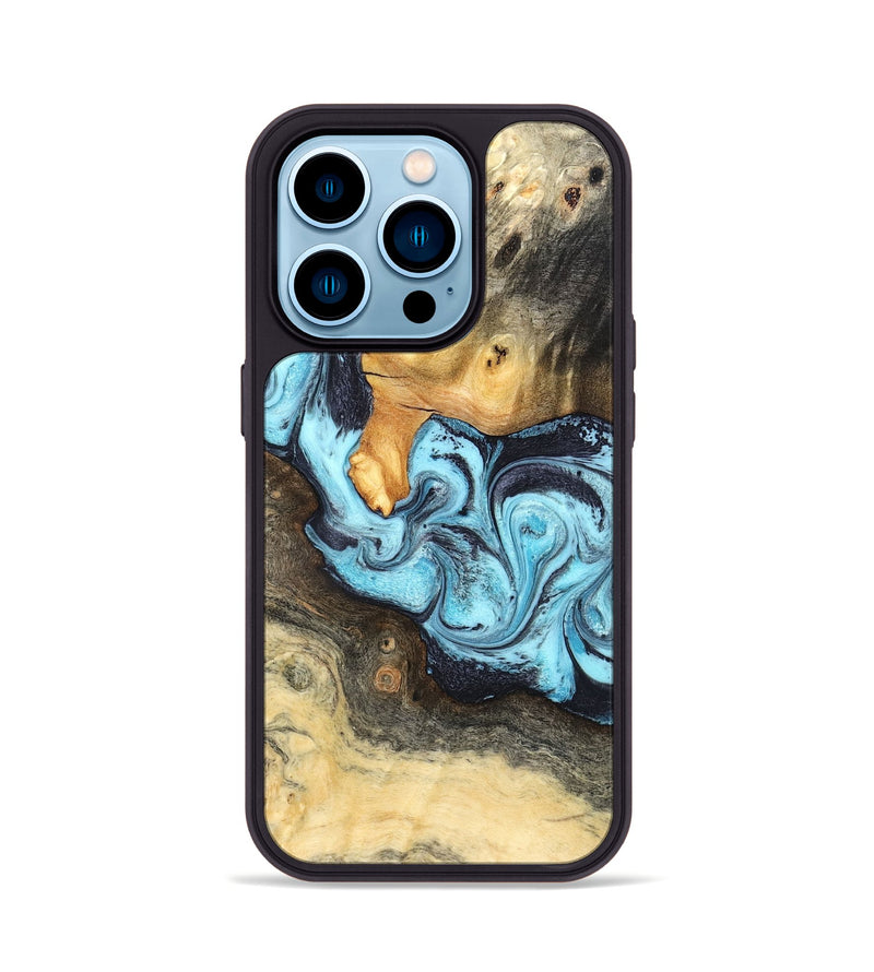 iPhone 14 Pro Wood Phone Case - Cicely (Blue, 824886)