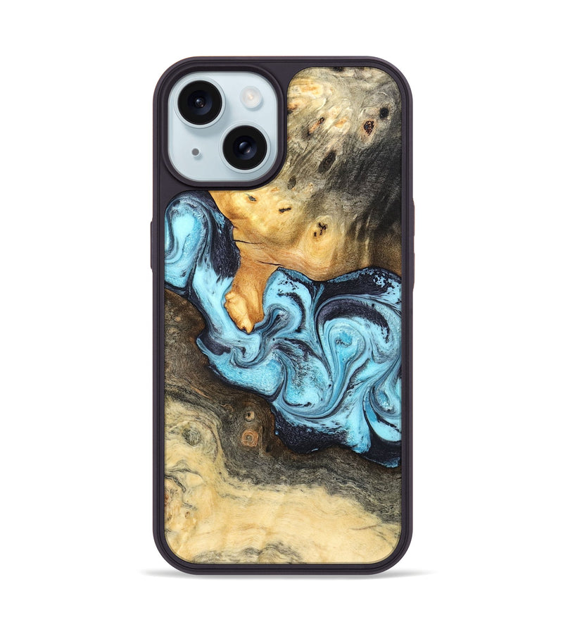 iPhone 15 Wood Phone Case - Cicely (Blue, 824886)