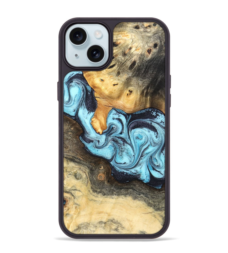 iPhone 15 Plus Wood Phone Case - Cicely (Blue, 824886)