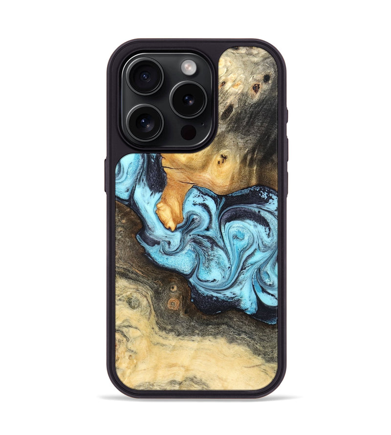 iPhone 15 Pro Wood Phone Case - Cicely (Blue, 824886)