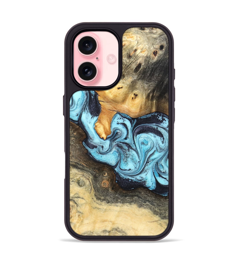iPhone 16 Wood Phone Case - Cicely (Blue, 824886)