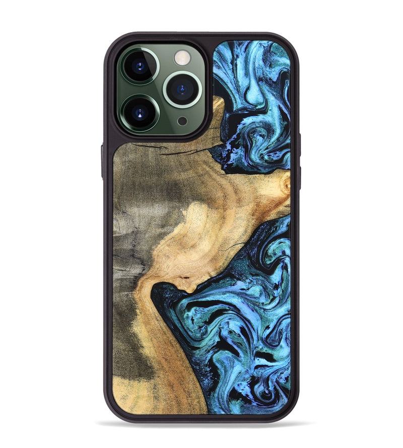 iPhone 13 Pro Max Wood Phone Case - Mozelle (Blue, 824889)
