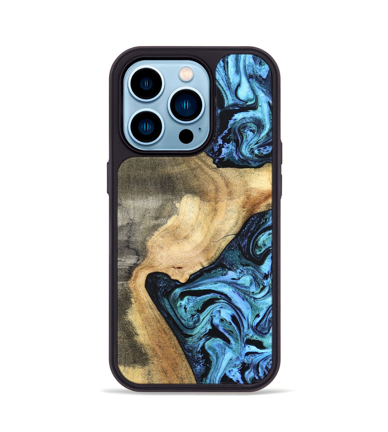 iPhone 14 Pro Wood Phone Case - Mozelle (Blue, 824889)
