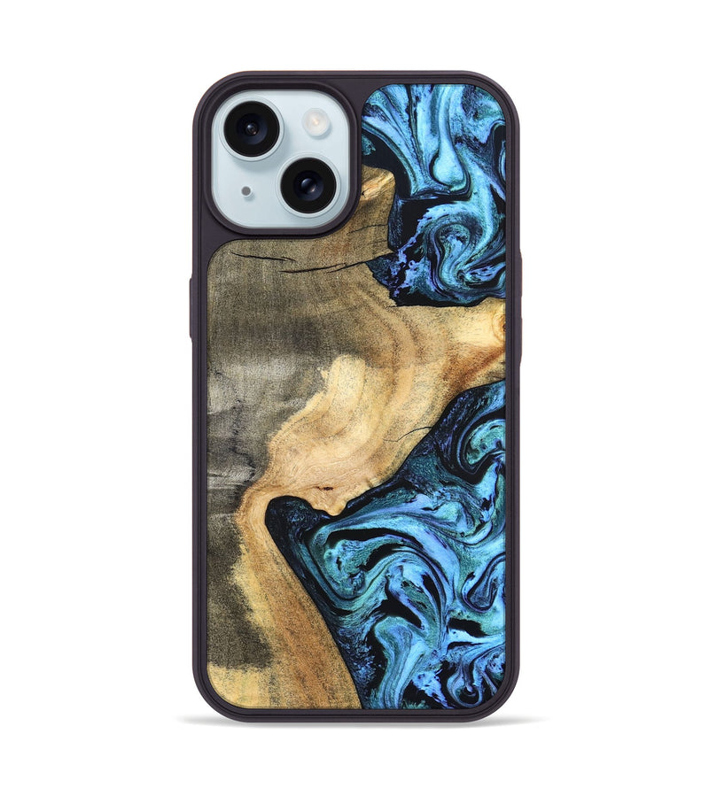 iPhone 15 Wood Phone Case - Mozelle (Blue, 824889)