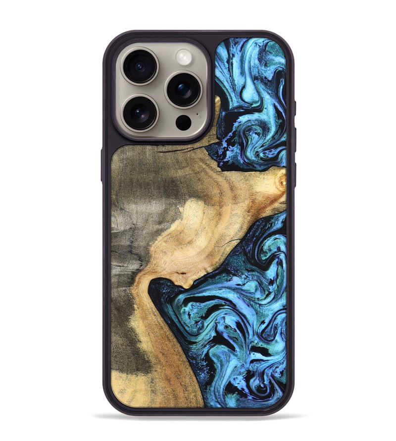 iPhone 15 Pro Max Wood Phone Case - Mozelle (Blue, 824889)