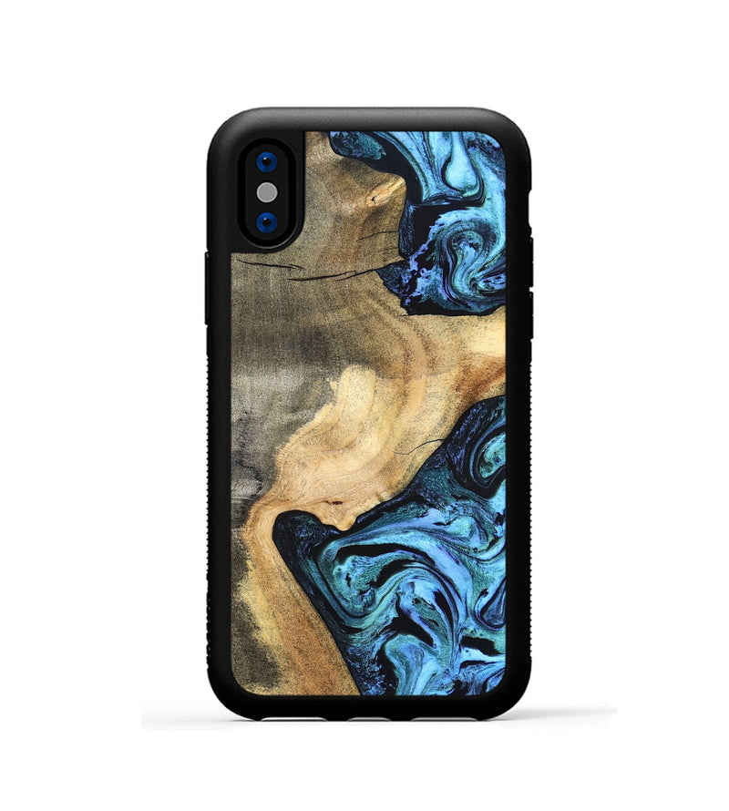 iPhone Xs Wood Phone Case - Mozelle (Blue, 824889)