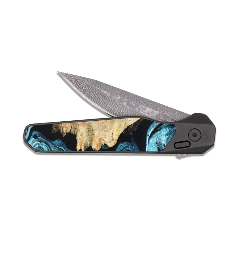 EDC Dark Damascus Wood Pocket Knife - Violet (Blue, 824892)