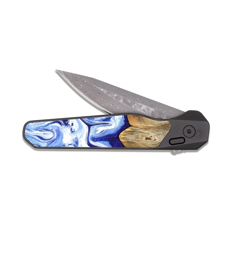 EDC Dark Damascus Wood Pocket Knife - Naomi (Blue, 824894)