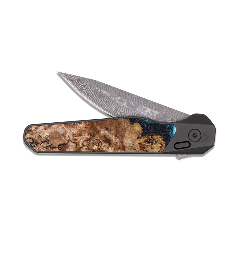 EDC Dark Damascus Wood Pocket Knife - Brayden (Blue, 824895)