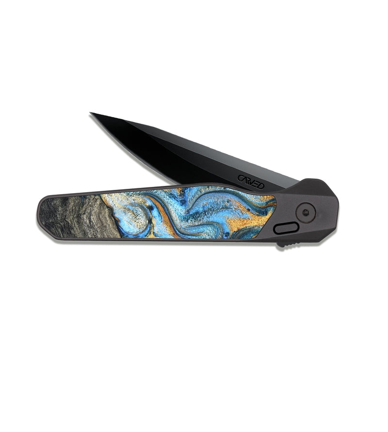 EDC Dark Slate Wood Pocket Knife - Kurt (Teal & Gold, 824897)