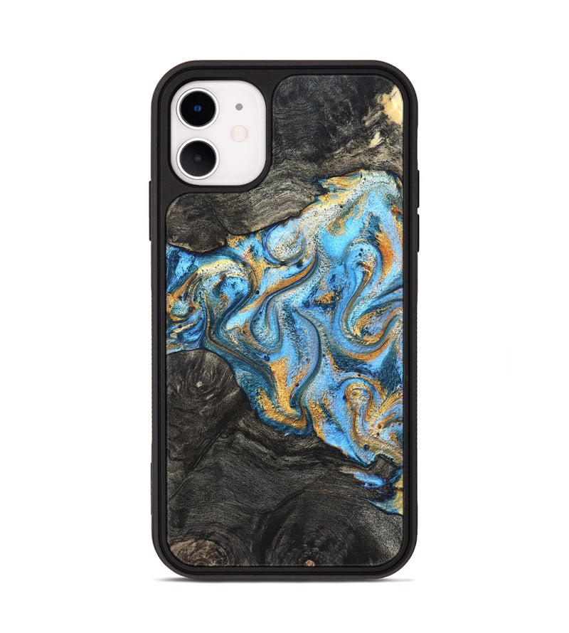 iPhone 11 Wood Phone Case - Kurt (Teal & Gold, 824897)