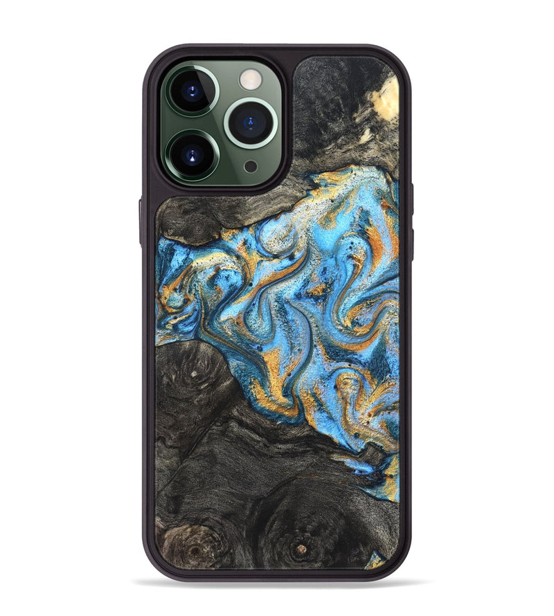 iPhone 13 Pro Max Wood Phone Case - Kurt (Teal & Gold, 824897)