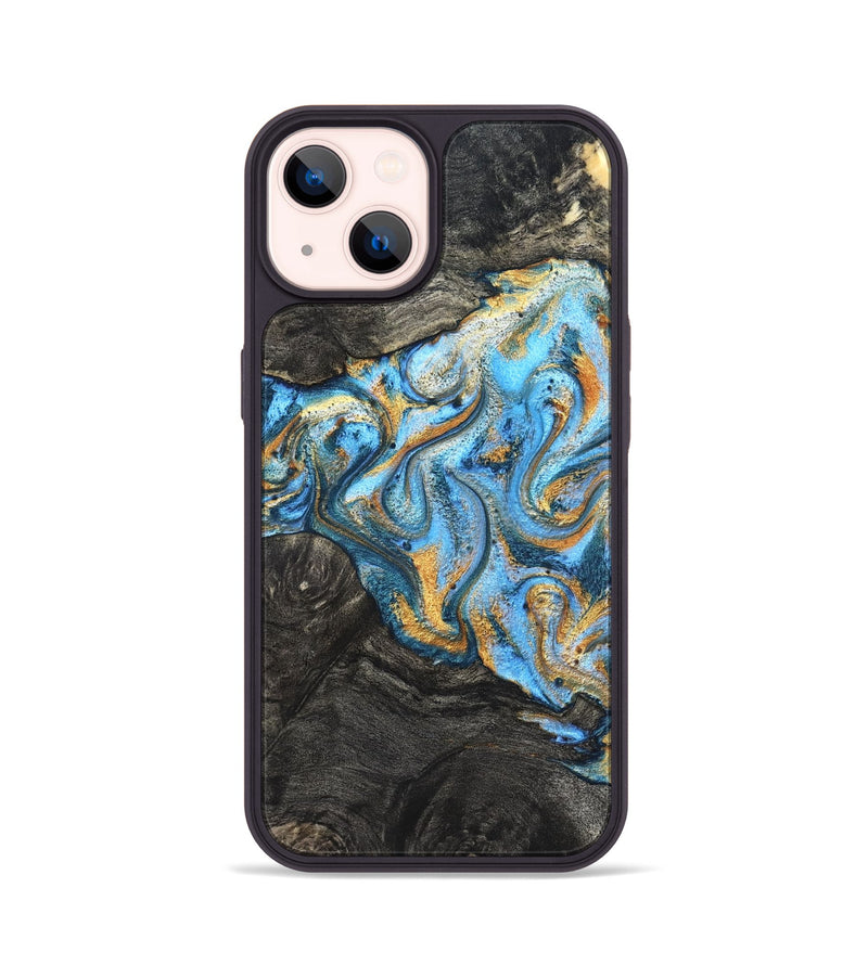 iPhone 14 Wood Phone Case - Kurt (Teal & Gold, 824897)