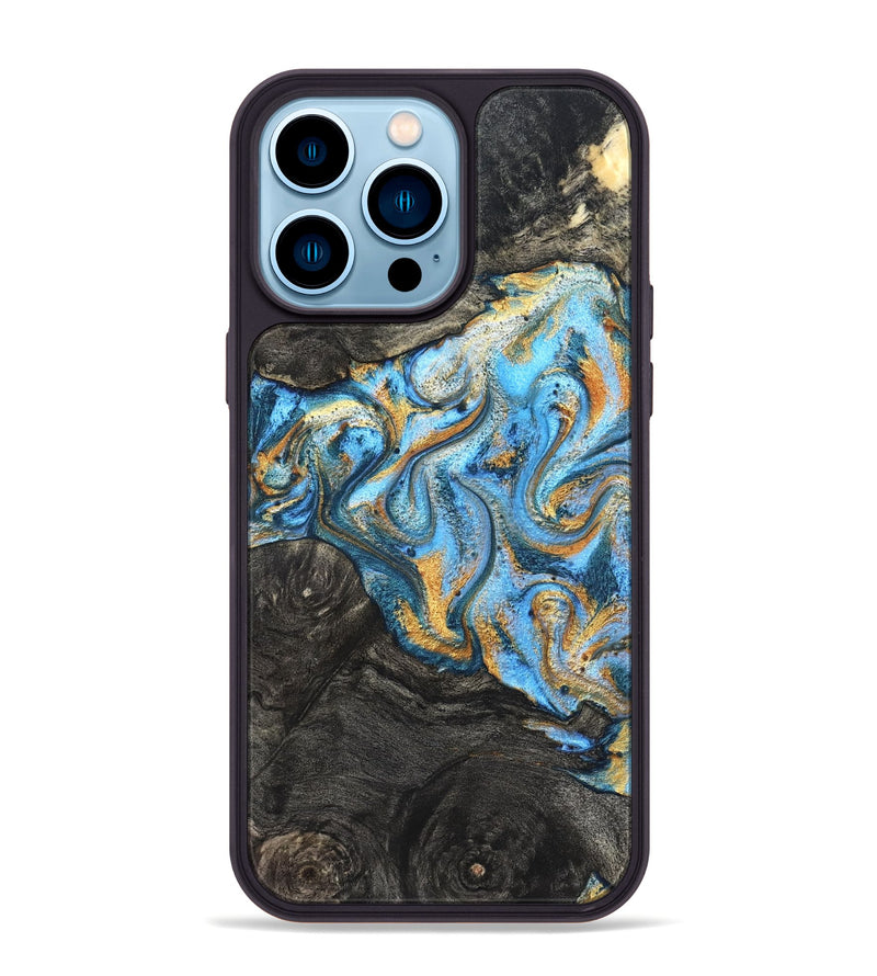 iPhone 14 Pro Max Wood Phone Case - Kurt (Teal & Gold, 824897)