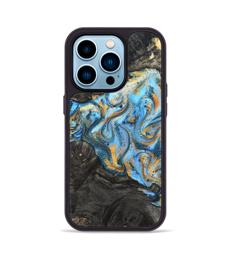 iPhone 14 Pro Wood Phone Case - Kurt (Teal & Gold, 824897)
