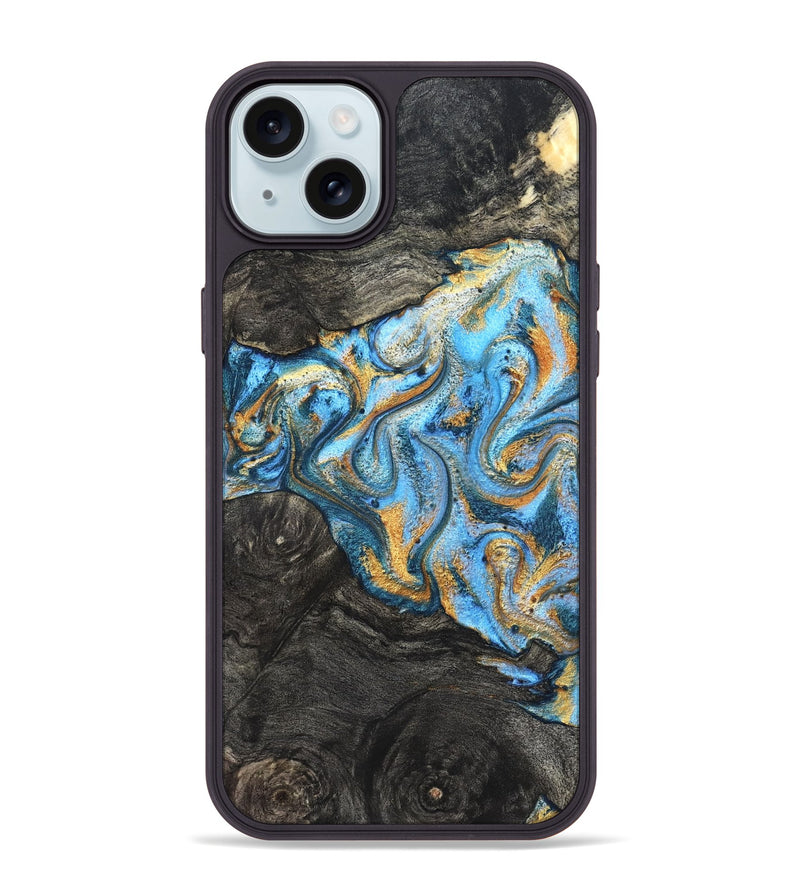 iPhone 15 Plus Wood Phone Case - Kurt (Teal & Gold, 824897)