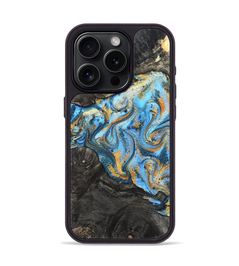iPhone 15 Pro Wood Phone Case - Kurt (Teal & Gold, 824897)