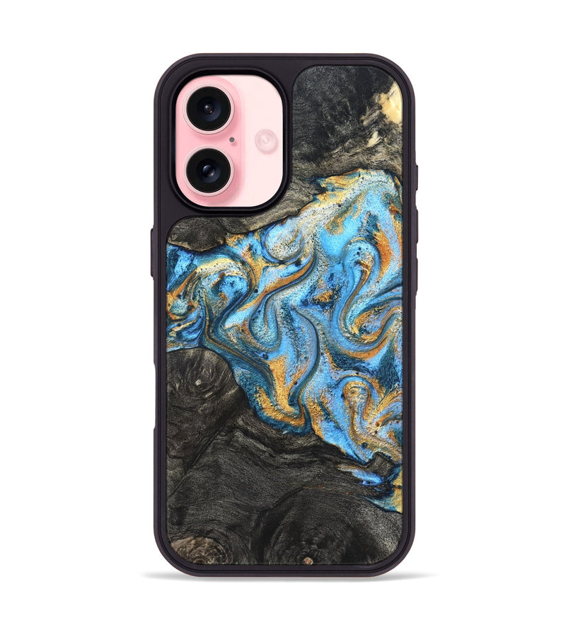 iPhone 16 Wood Phone Case - Kurt (Teal & Gold, 824897)