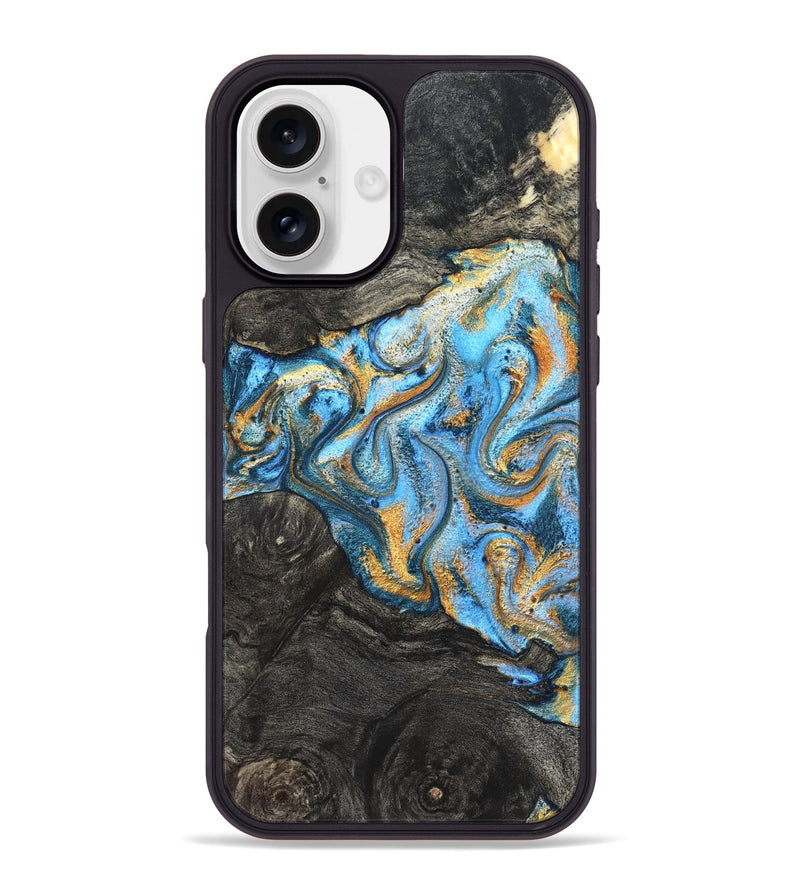 iPhone 16 Plus Wood Phone Case - Kurt (Teal & Gold, 824897)