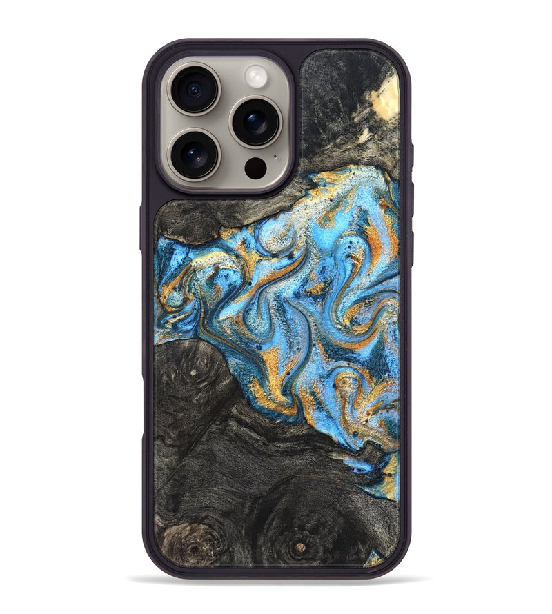 iPhone 16 Pro Max Wood Phone Case - Kurt (Teal & Gold, 824897)
