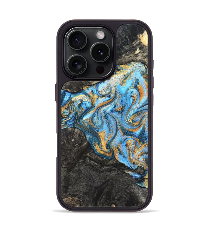 iPhone 16 Pro Wood Phone Case - Kurt (Teal & Gold, 824897)