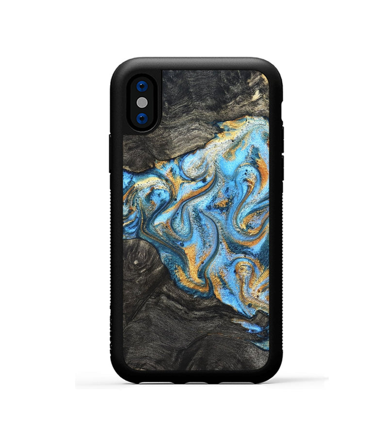 iPhone Xs Wood Phone Case - Kurt (Teal & Gold, 824897)