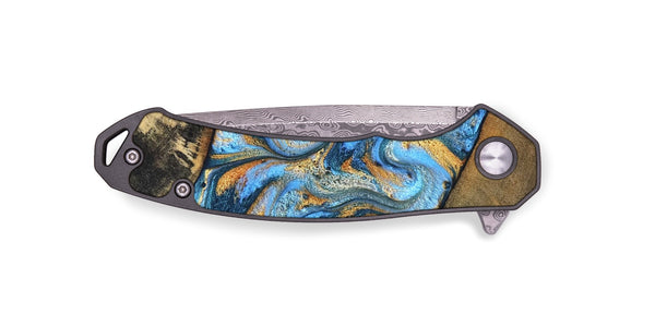 EDC Wood Pocket Knife - Orpha (Teal & Gold, 824899)