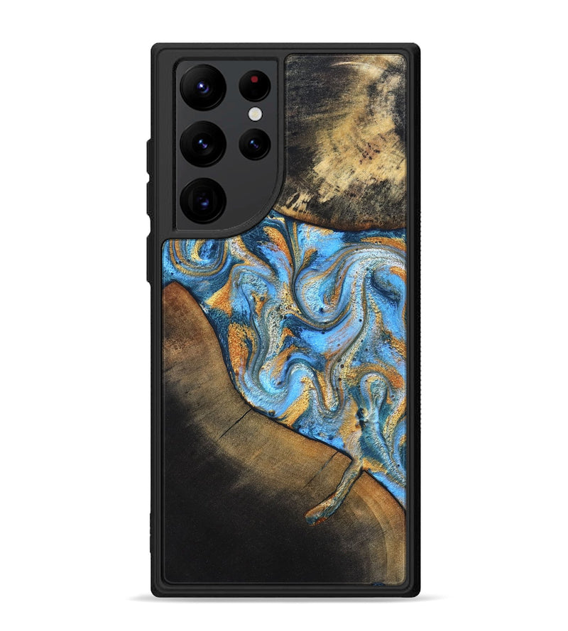Galaxy S22 Ultra Wood Phone Case - Orpha (Teal & Gold, 824899)