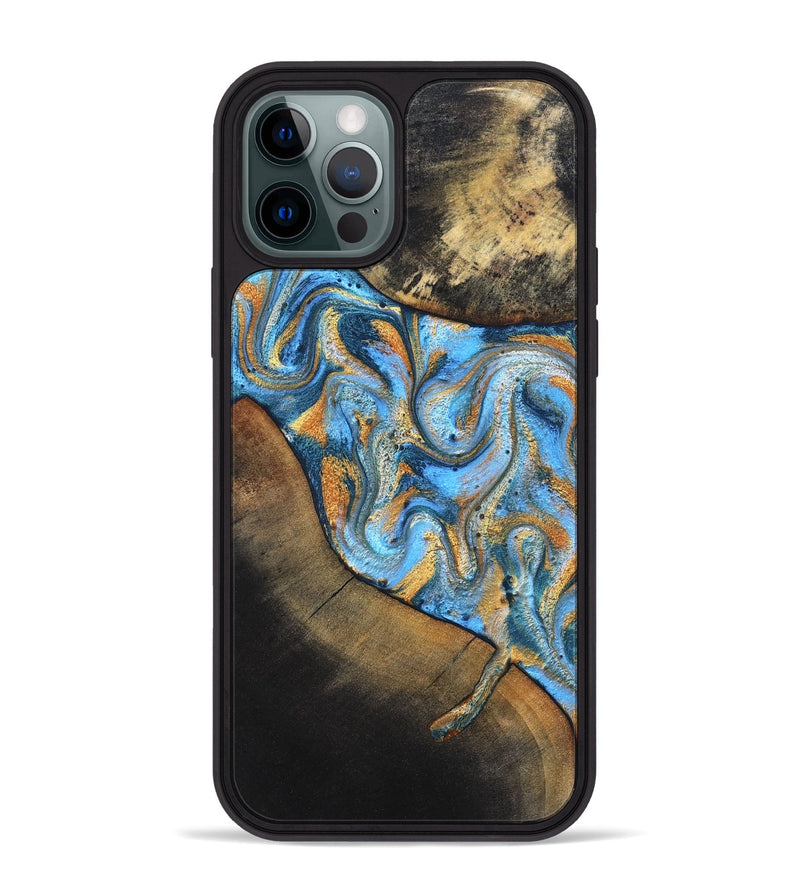 iPhone 12 Pro Max Wood Phone Case - Orpha (Teal & Gold, 824899)