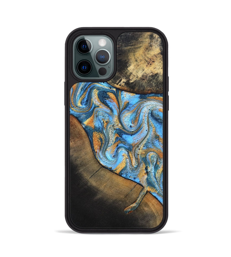 iPhone 12 Pro Wood Phone Case - Orpha (Teal & Gold, 824899)
