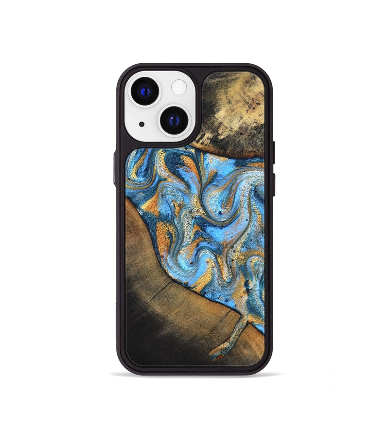 iPhone 13 mini Wood Phone Case - Orpha (Teal & Gold, 824899)