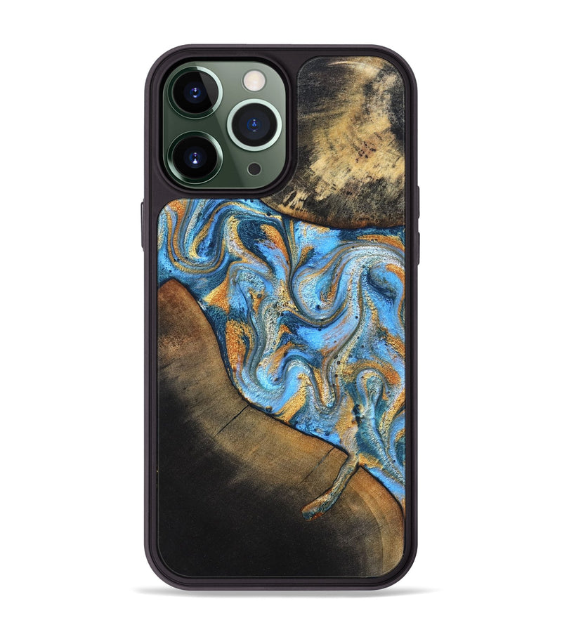 iPhone 13 Pro Max Wood Phone Case - Orpha (Teal & Gold, 824899)